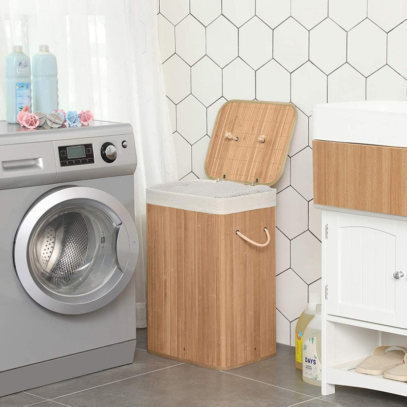 XL Tvättkorg i Bambu 72 L Med Lock