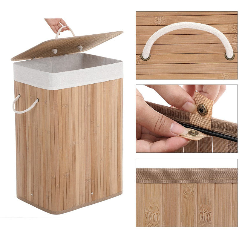 XL Tvättkorg i Bambu 72 L Med Lock