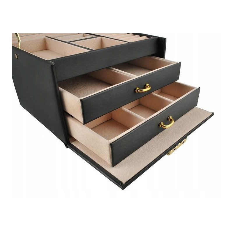 Låsbar Smyckeskrin Med Spegel Svart 17,5 cm