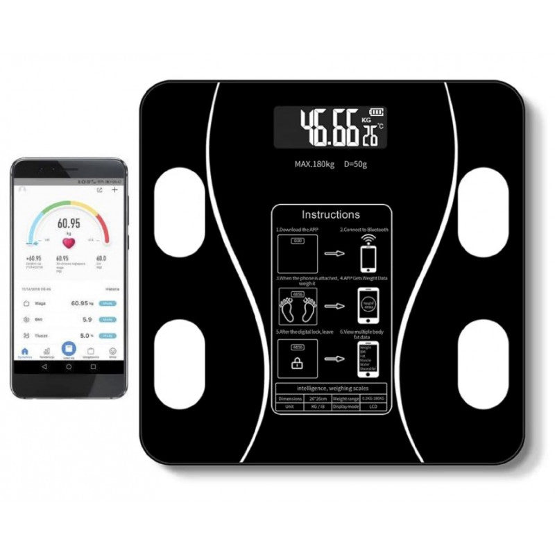 Smart Bluetooth-Personvåg 180 kg Svart Glas