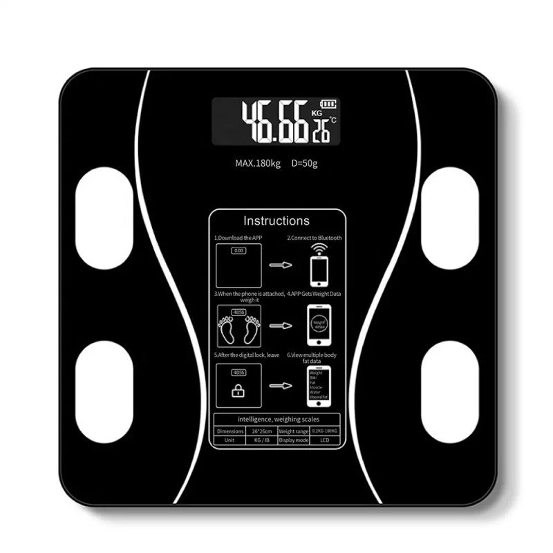 Smart Bluetooth-Personvåg 180 kg Svart Glas