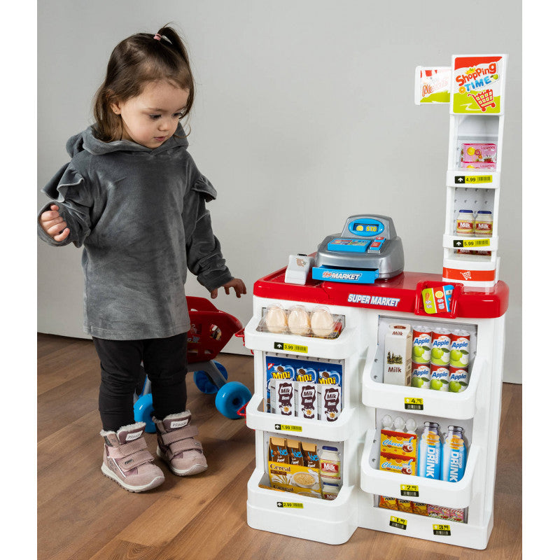 Leksaksbutik Med Kassaapparat Och Kundvagn För Barn