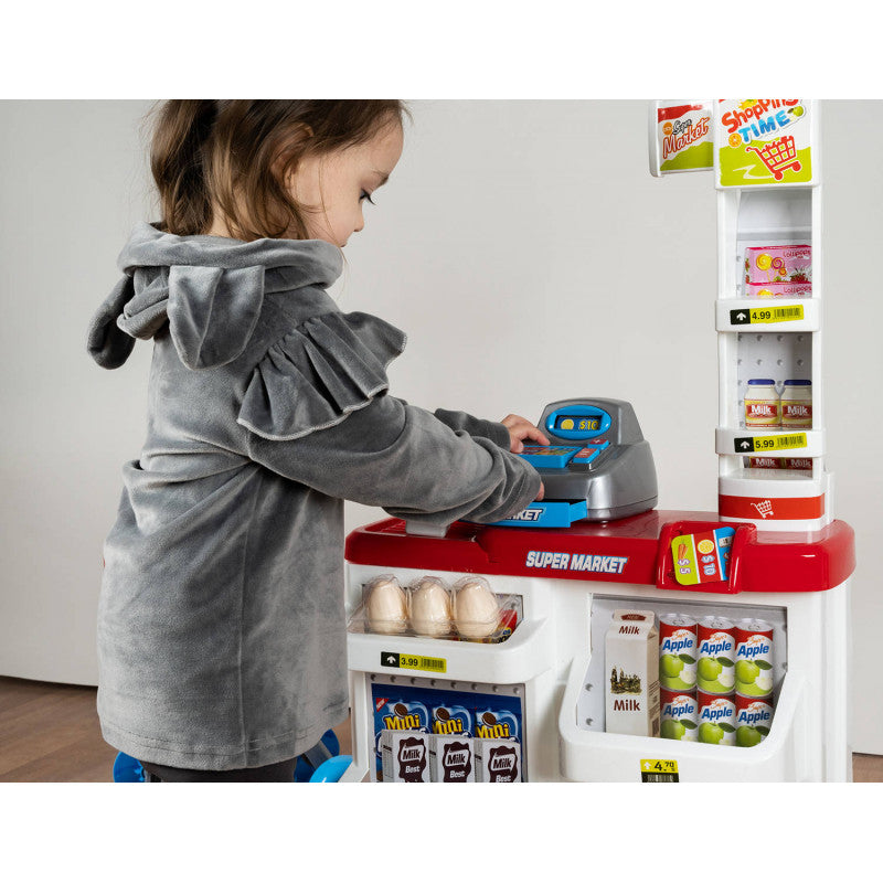 Leksaksbutik Med Kassaapparat Och Kundvagn För Barn