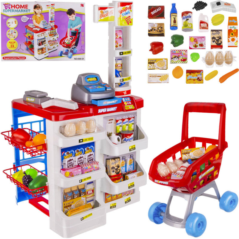 Leksaksbutik Med Kassaapparat Och Kundvagn För Barn