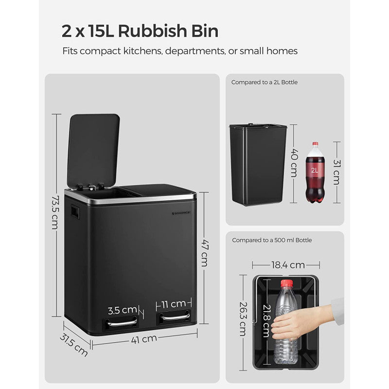 Dubbel Pedalhink 2 x 15 L Med Uttagbara Innerhinkar Svart