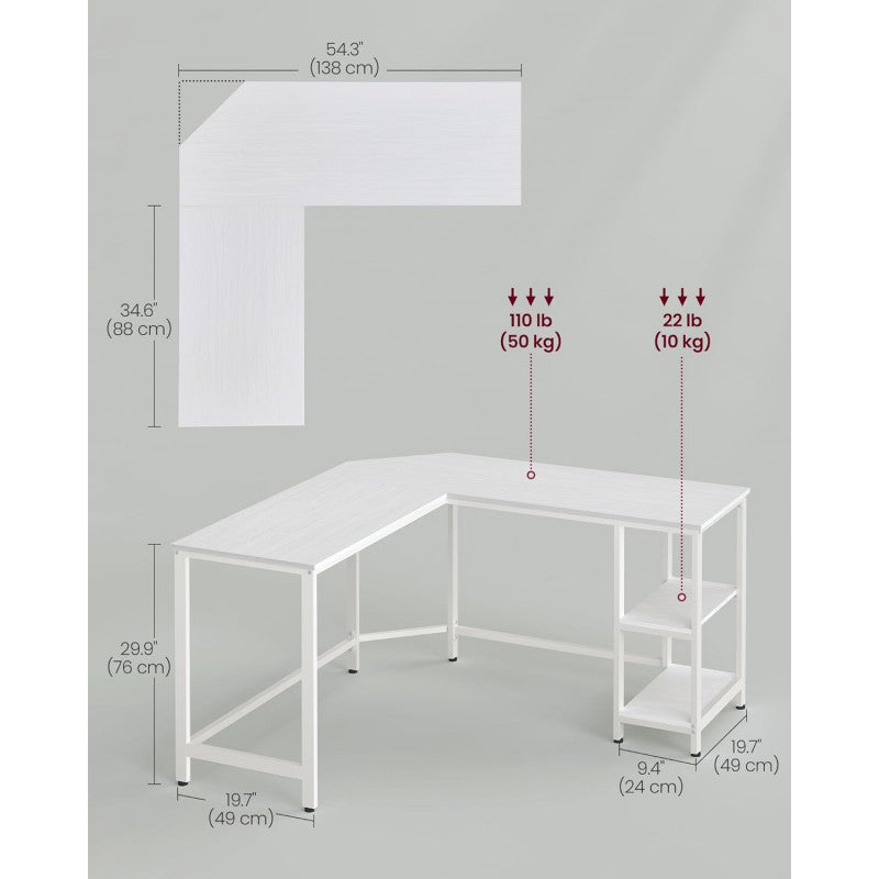 Vitt L-Format Hörnskrivbord 138x138x76 cm Stål
