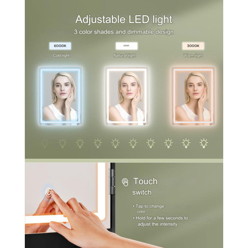 Svart Sminkbord Med LED-Spegel Och 2 Lådor