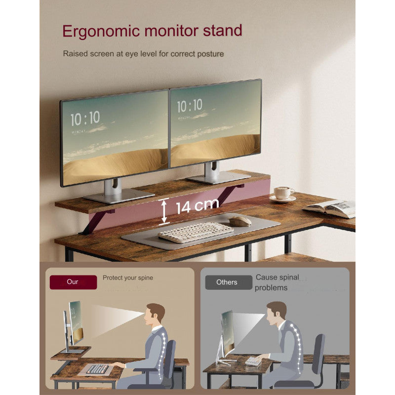 L-Format Skrivbord Rustikbrun Med Lådor 105x135 cm