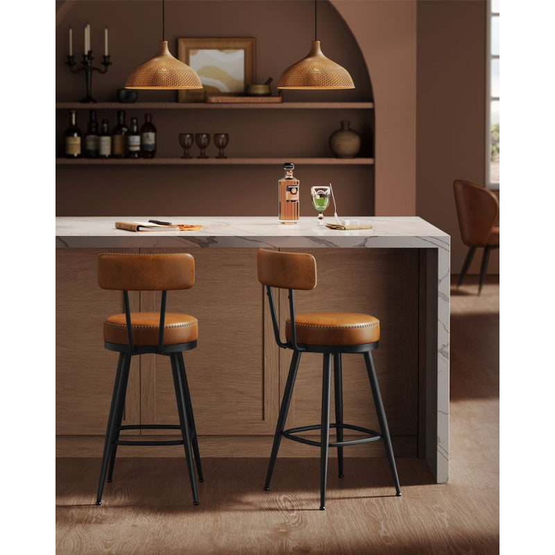 2-pack Roterbara Barstolar EKHO 75 cm Karamellbrun Läder