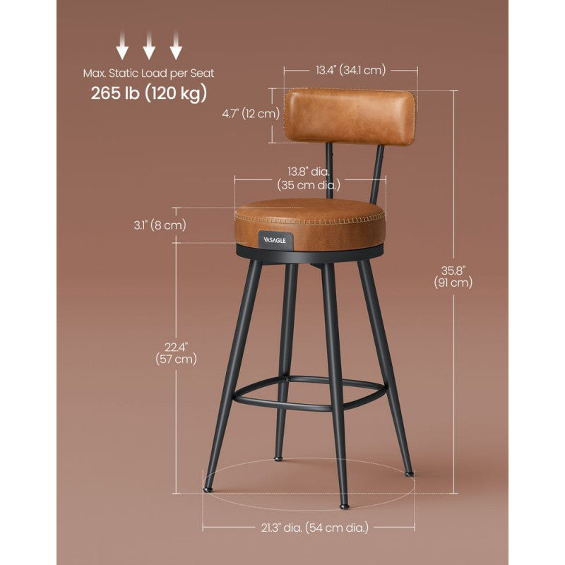 2-pack Roterbara Barstolar EKHO 75 cm Karamellbrun Läder