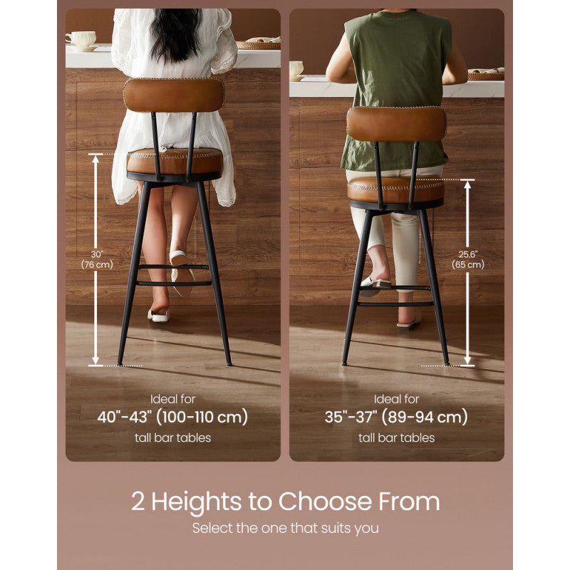 2-pack Roterbara Barstolar EKHO 75 cm Karamellbrun Läder