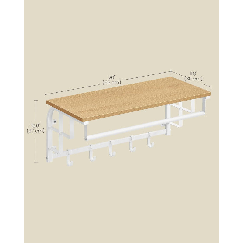 Väggmonterad Hatthylla Vit Ek/Svart Metall 66 cm