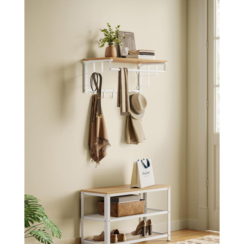 Väggmonterad Hatthylla Vit Ek/Svart Metall 66 cm