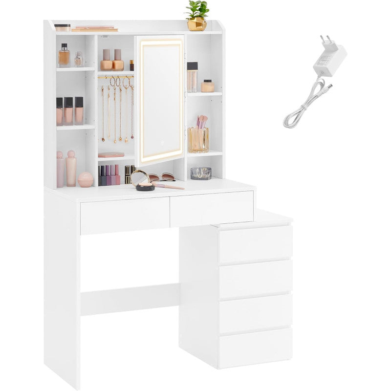 Sminkbord Med LED-Spegel Vit 97,5 cm Spånskiva