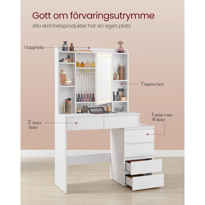 Sminkbord Med LED-Spegel Vit 97,5 cm Spånskiva