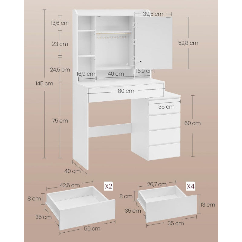 Sminkbord Med LED-Spegel Vit 97,5 cm Spånskiva