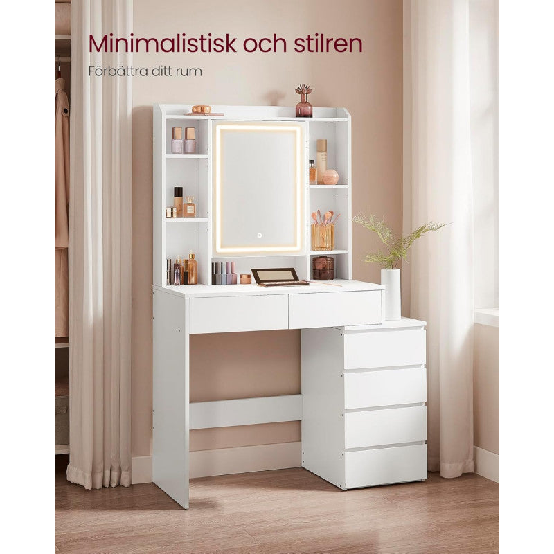 Sminkbord Med LED-Spegel Vit 97,5 cm Spånskiva