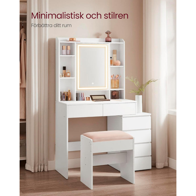 Sminkbord Med LED-Spegel Vit 97,5 cm Spånskiva
