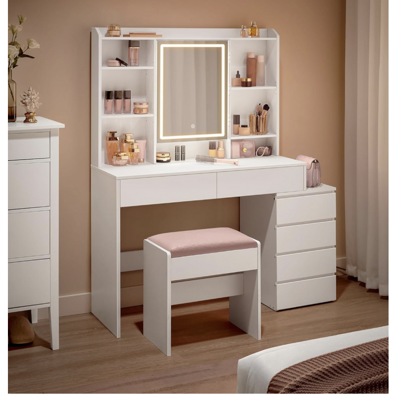 Sminkbord Med LED-Spegel & Förvaring 117,5 cm Molnvit
