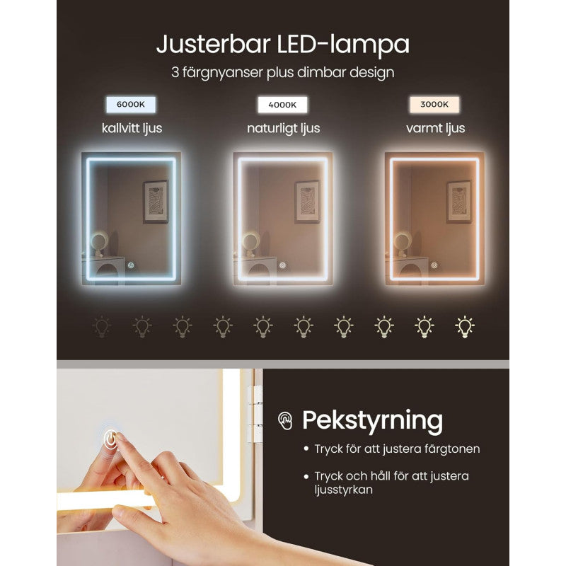 Sminkbord Med LED-Spegel & Förvaring 117,5 cm Molnvit