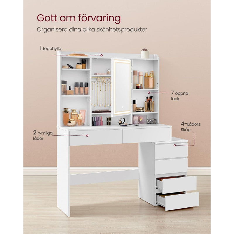 Sminkbord Med LED-Spegel & Förvaring 117,5 cm Molnvit