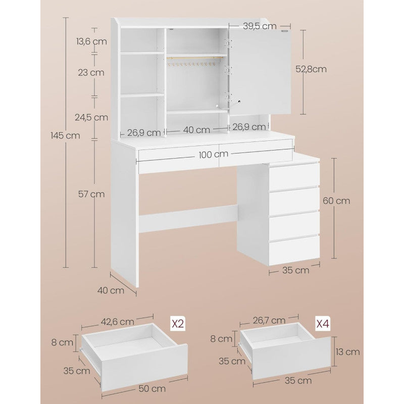 Sminkbord Med LED-Spegel & Förvaring 117,5 cm Molnvit