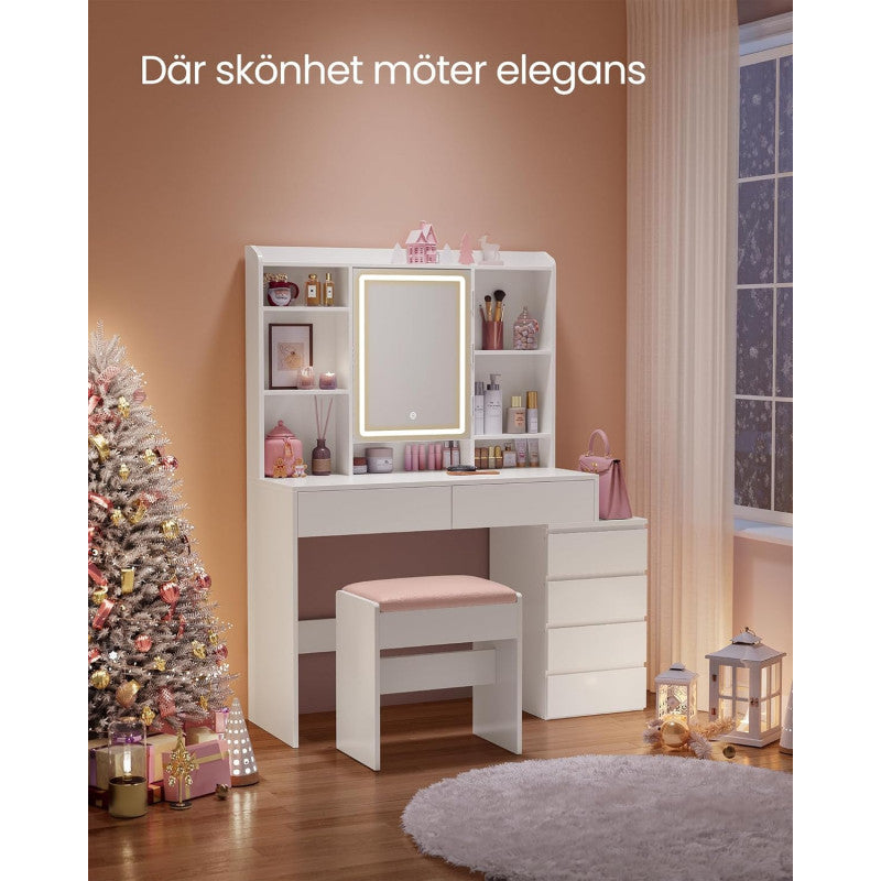 Sminkbord Med LED-Spegel & Förvaring 117,5 cm Molnvit