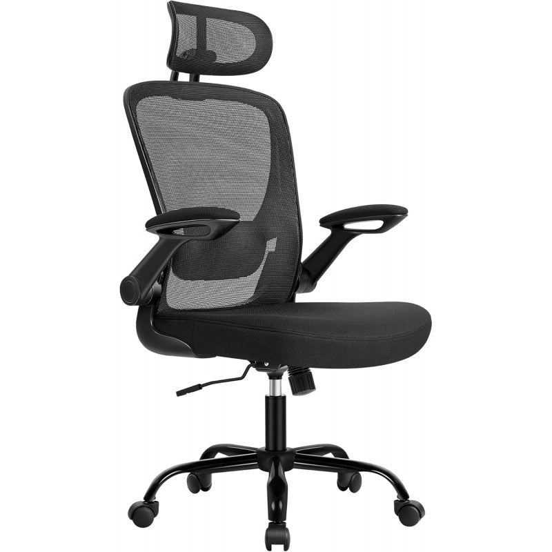 Ergonomisk Kontorsstol Svart Tyg – Fällbara Armstöd