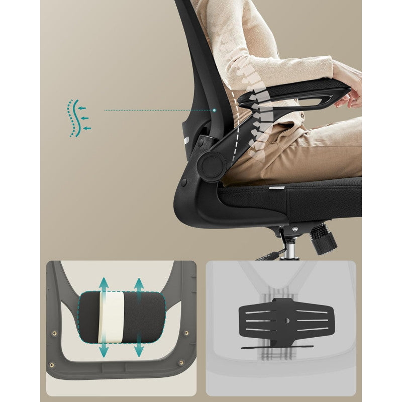 Ergonomisk Kontorsstol Svart Tyg – Fällbara Armstöd