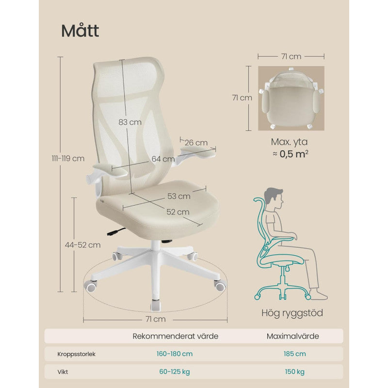 Ergonomisk Kontorsstol Cappuccino Beige Med Nätrygg