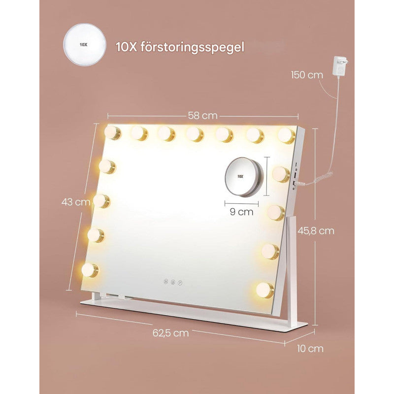 Hollywood Sminkspegel LED Mattvit 58 x 43 cm