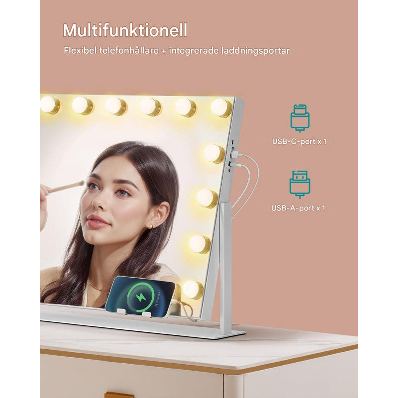 Hollywood Sminkspegel LED Mattvit 58 x 43 cm