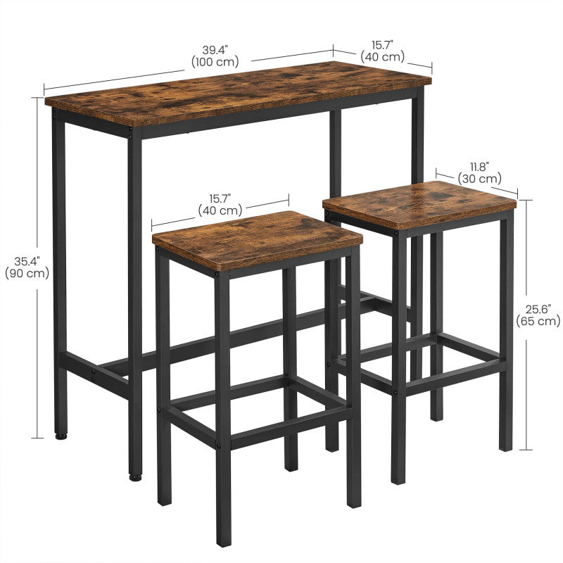 Industriellt Barbordset Rustik Brun/Svart 100x40x90 cm