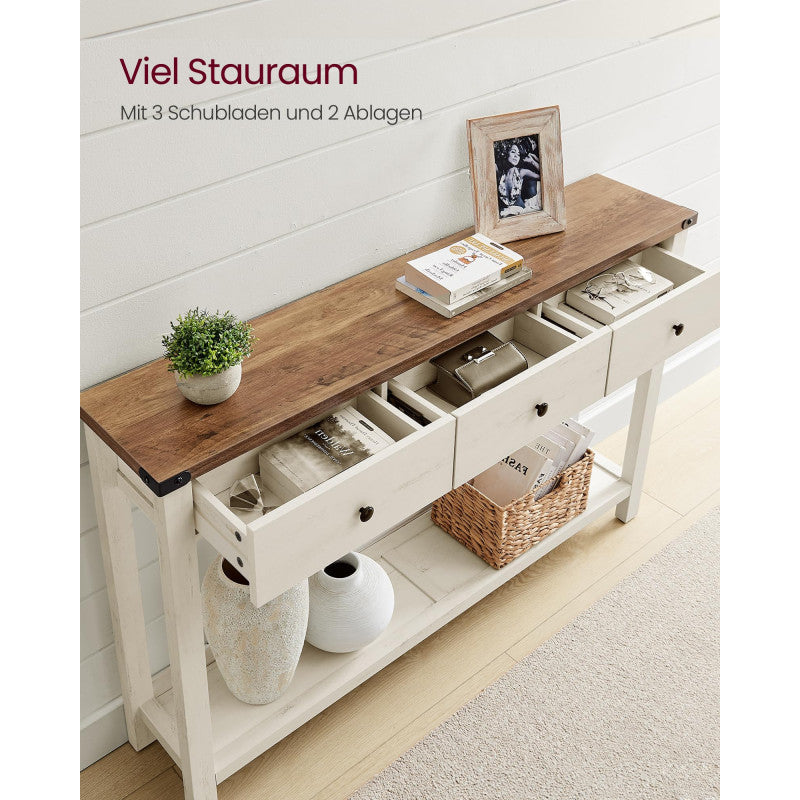 Konsolbord Med 3 Lådor & Hylla 120 cm Honungsbrun/Vintagevit