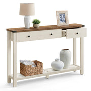 Konsolbord Med 3 Lådor & Hylla 120 cm Honungsbrun/Vintagevit