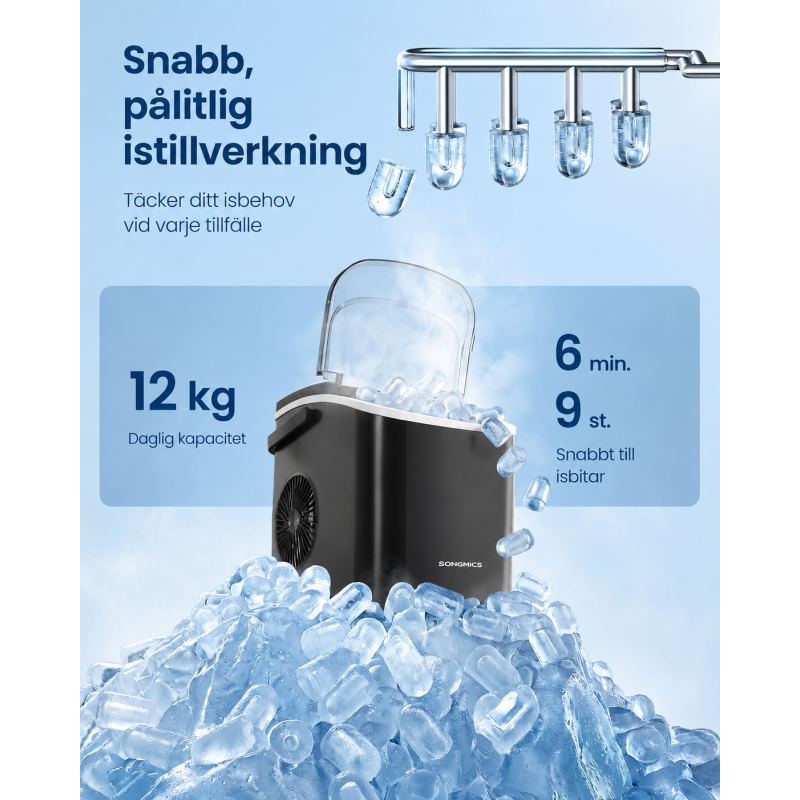 Portabel Iskubsmaskin 12 kg/24h Svart Med Handtag