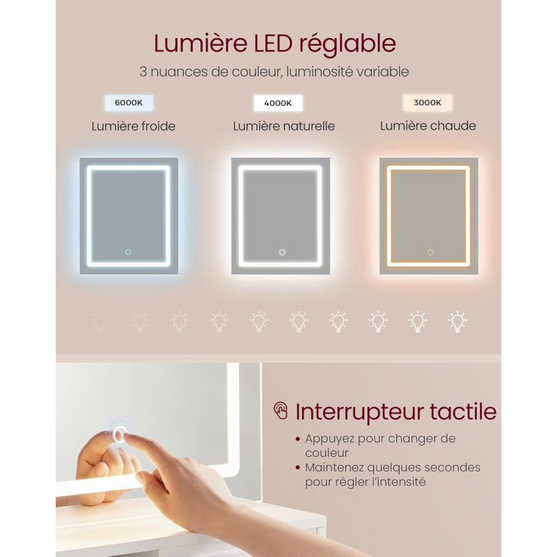 Vitt Sminkbord 40 x 80 x 132 cm Med LED-Spegel