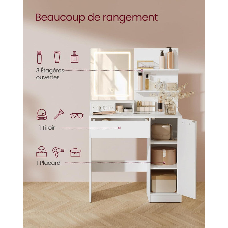 Vitt Sminkbord 40 x 80 x 132 cm Med LED-Spegel