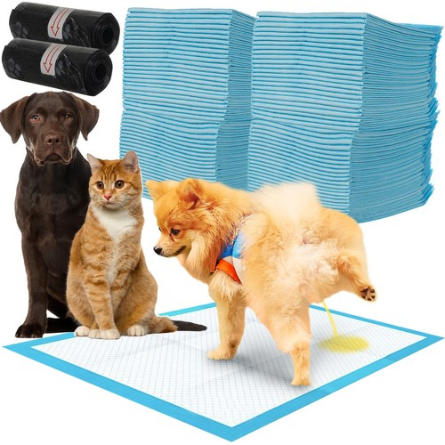 Hygienunderlägg 100-pack 33 x 45 cm – Absorberande Valpmattor med 30 Bajspåsar