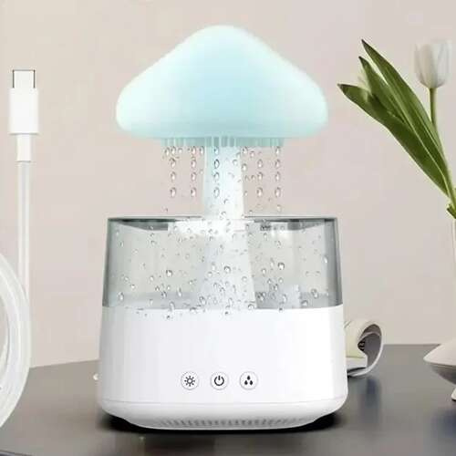 Luftfuktare 450 ml – Aroma Diffuser med Regneffekt, LED-Nattlampa & Timer