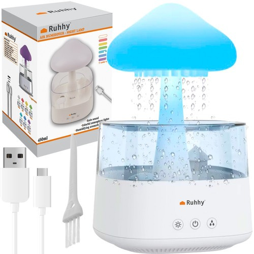 Luftfuktare 450 ml – Aroma Diffuser med Regneffekt, LED-Nattlampa & Timer