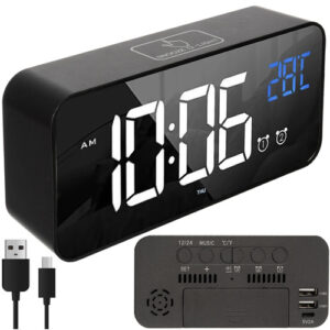 Digital Väckarklocka med LED-Display – Snooze, Temperatur & USB-C