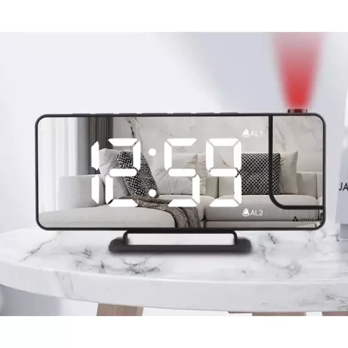 Digital Väckarklocka med Projektor – LED-Display, Spegel & USB-C