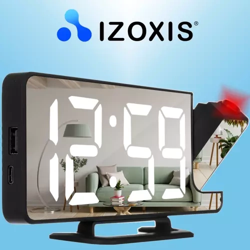 Digital Väckarklocka med Projektor – LED-Display, Spegel & USB-C