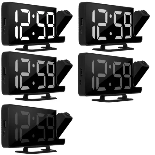 Digital Väckarklocka med Projektor – LED-Display, Spegel & USB-C