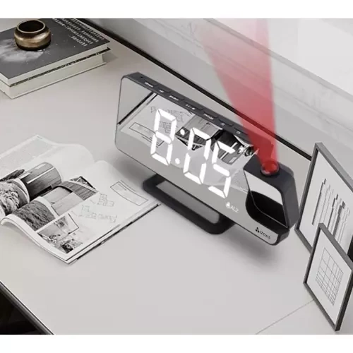 Digital Väckarklocka med Projektor – LED-Display, Spegel & USB-C