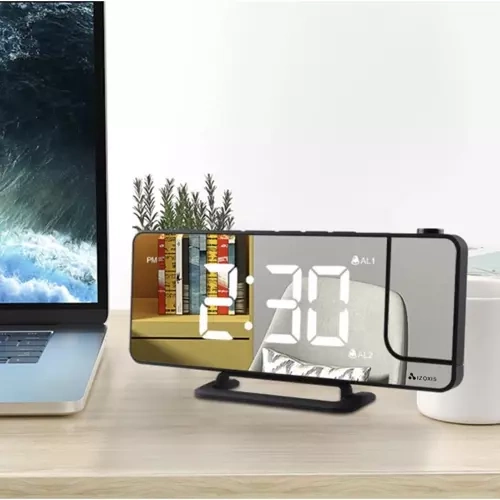 Digital Väckarklocka med Projektor – LED-Display, Spegel & USB-C