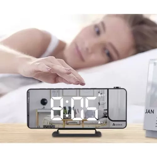 Digital Väckarklocka med Projektor – LED-Display, Spegel & USB-C