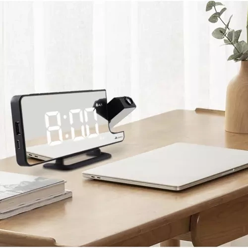 Digital Väckarklocka med Projektor – LED-Display, Spegel & USB-C