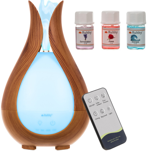 Luftfuktare & Aromadiffuser 200 ml – Ultraljudsdiffuser med LED-Belysning, Fjärrkontroll & 3 Doftoljor
